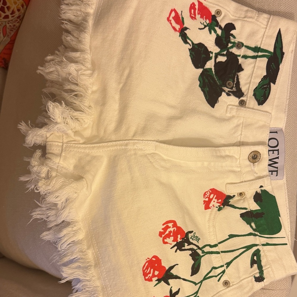 Loewe White Floral Jean Shorts
